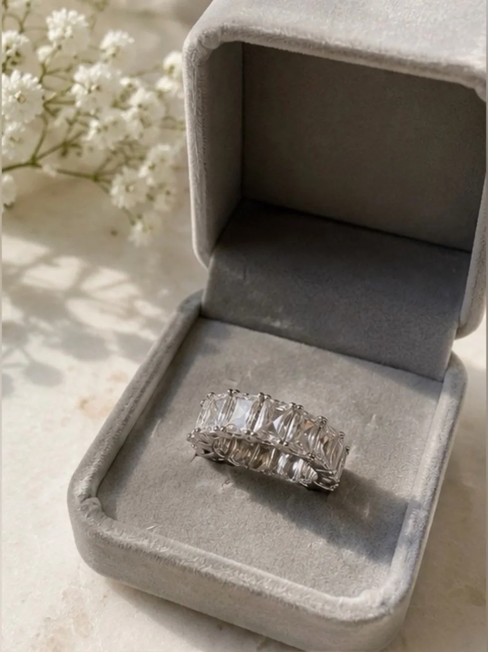 Classic White Zirconia Emerald Cut Band Ring